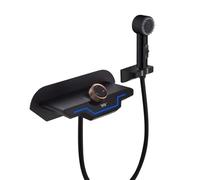 LCHJX Modern Wall Mounted Bathtub Faucet with Handheld Shower LED Temperature Display & Waterfall Spout Single Handle Tub Mixer Tap