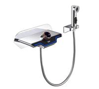 LCHJX Modern Wall Mounted Bathtub Faucet with Handheld Shower LED Temperature Display & Waterfall Spout Single Handle Tub Mixer Tap