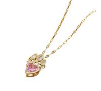 LCHJX New 2025 Classic Personality Love Pink Water Drop Necklace Exquisite Fashion Crown Hers All-Match Stainless Gift Jewelry Trendy Accessories Creative