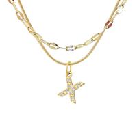 LCHJX New 2025 Light Luxury Zirconia Letter Pendant A-Z Double Stainless Round Snake Chain Necklace High-End Fashion Jewelry Gift Fashion Trendy Accessories Creative