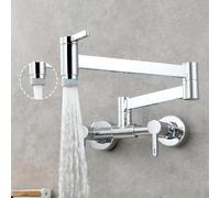 LCHJX Pot Filler Tap Wall Mounted Foldable Kitchen Faucet Hot and Cold Single Hole Sink Tap Rotate Folding Spout Brushed Gold Brass,Black A