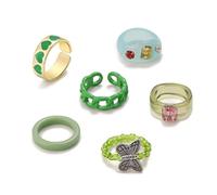 LCHJX Resin Acrylic Diamond Ring Set 6 Piece Creative Jelly Color Butterfly Rice Bead Index Ring