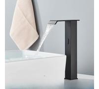 LCHJX Sensor Bathroom Basin Faucet Black Automatic Sense Brass Cold Hot Water Mixer Waterfall Crane Deck Mount,Gold Tall A,Include:1*Faucet