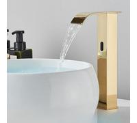 LCHJX Sensor Bathroom Basin Faucet Black Automatic Sense Brass Cold Hot Water Mixer Waterfall Crane Deck Mount,Black Tall B,Include:1*Faucet