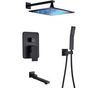 LCHJX Shower System Concealed Shower Faucet Set Wall Mounted Shower Mixer Taps Set with Hand Shower and LED Rainfall Shower Head Advanced Air Injection Technology Matte Black,16 Inch,12,12 Inch