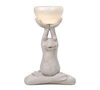 LCHJX Solar Frog Garden Statue-Meditating Zen Frog Stone Statue with Solar LED Decor,Zen Animal Yoga Frog Ornament, Holding Solar Jar Figurine,26.4" Inches Tall,Grey