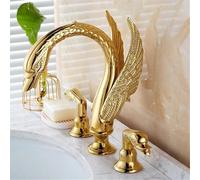LCHJX Solid Brass Bathroom Swan Faucet, Double Crystal Handles, 3 Hole Basin Mixer Tap, Gold(Gold)