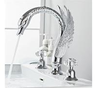 LCHJX Solid Brass Bathroom Swan Faucet, Double Crystal Handles, 3 Hole Basin Mixer Tap, Gold(Gold)