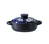 LCHJX Stovetop Ceramic Cookware Soup Pot Stew Clay Stockpot Earthenware, White with Flower Lid, Dark(26.6CM*18.3CM)