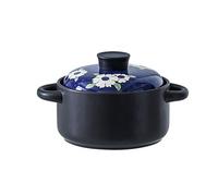 LCHJX Stovetop Ceramic Cookware Soup Pot Stew Clay Stockpot Earthenware, White with Flower Lid, Dark(26.6CM*18.3CM)