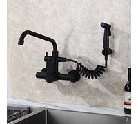 LCHJX Wall Mount Kitchen faucets, with Pull-Out Spray Gun, 304 Stainless Steel, Wall-Mounted, Black,hot Water Sink, Sink, Laundry Pool-Black D(Black Kitchen Faucet A)