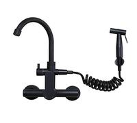 LCHJX Wall Mount Kitchen faucets, with Pull-Out Spray Gun, 304 Stainless Steel, Wall-Mounted, Black,hot Water Sink, Sink, Laundry Pool-Black D(Black Kitchen Faucet A)