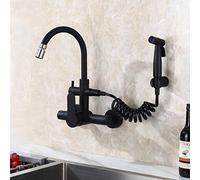 LCHJX Wall Mount Kitchen faucets, with Pull-Out Spray Gun, 304 Stainless Steel, Wall-Mounted, Black,hot Water Sink, Sink, Laundry Pool-Black D(Black Kitchen Faucet A)