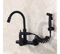 LCHJX Wall Mount Kitchen faucets, with Pull-Out Spray Gun, 304 Stainless Steel, Wall-Mounted, Black,hot Water Sink, Sink, Laundry Pool-Black D(Black Kitchen Faucet A)