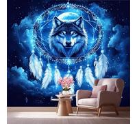 LCHMQ 3D Photo WallpaperFantasy WolfLarge Wall MuralCelestial Dreamcatcherfor Living Room Bedroom DIY Decoration Art 200 x 140 cm