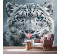 LCHMQ 3D Photo WallpaperMajestic Snow Leopard PortraitLarge Wall MuralIntense Blue Eyes Big Catfor Living Room Bedroom DIY Decoration Art 200 x 140 cm