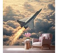 LCHMQ 3D Photo WallpaperRealistic Fighter JetLarge Wall MuralRealistic Cloudsfor Living Room Bedroom DIY Decoration Art 200 x 140 cm