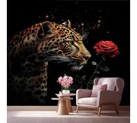 LCHMQ Mural WallpaperAnimal leopardWallpaper Mural RemovablePlant RosePoster Print 3D Effect Decoration for Bedroom 300x210cm