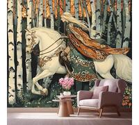 LCHMQ Mural WallpaperCartoon Elf KnightWallpaper Mural RemovableNatural Birch ForestPoster Print 3D Effect Decoration for Bedroom 300x210cm