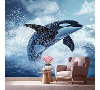 LCHMQ Mural WallpaperCartoon OrcaWallpaper Mural RemovableRealistic WavesPoster Print 3D Effect Decoration for Bedroom 300x210cm