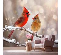 LCHMQ Mural WallpaperWildlife CardinalsWallpaper Mural RemovableWinter BirdsPoster Print 3D Effect Decoration for Bedroom 300x210cm
