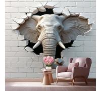 LCHMQ VliestapeteSurreal Elephant SculptureFototapete Wandbild für SchlafzimmerBroken Brick WallMotivtapete Wohnzimmer Deko 3D Tapeten 250x175cm