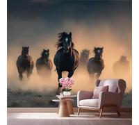 LCHMQ Wall MuralWildlife Running HorsesPhoto Wallpaper ModernWestern Wild MustangCovering Home Office Decor Art Print 250x175cm