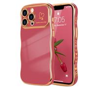 LCHULLE for iPhone 13 Pro Case for Women Girls,Cute Curly Wave Frame Shape Love Heart Pattern Phone Case,Raised Camera Protection Luxury Plating Shockproof Cover for iPhone 13 Pro 6.1",Faint Red