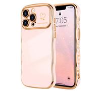 LCHULLE for iPhone 13 Pro Max Case for Women Girls,Cute Curly Wave Frame Shape Love Heart Pattern Phone Case,Raised Camera Protection Plating Shockproof Cover for iPhone 13 Pro Max 6.7",Nude Pink