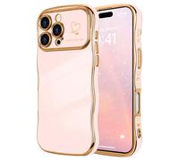 LCHULLE for iPhone 16 Pro Max Case for Women Girls,Cute Curly Wave Frame Shape Love Heart Pattern Phone Case,Raised Camera Protection Plating Shockproof Cover for iPhone 16 Pro Max 6.9",Nude Pink