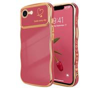 LCHULLE for iPhone 16e Case,Cute Curly Wave Frame Shape Love Heart Pattern Phone Case for Women Girls,Luxury Plating Raised Camera Protection Shockproof Cover for iPhone 16e 2025 6.1-inch,Faint Red