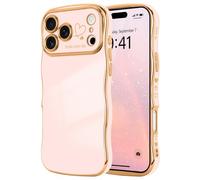 LCHULLE for iPhone 17 Pro Max Case for Women Girls,Cute Curly Wave Frame Shape Love Heart Pattern Phone Case,Raised Camera Protection Plating Shockproof Cover for iPhone 17 Pro Max,Nude Pink
