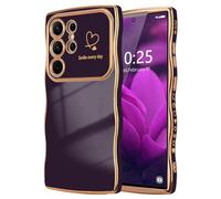 LCHULLE for Samsung Galaxy S22 Ultra Case,Cute Wave Frame Curly Shape Love Heart Phone Case for Women Girls,Luxury Plating Shockproof Protection Cover for Samsung S22 Ultra,Dark Purple