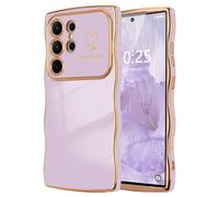 LCHULLE for Samsung Galaxy S23 Ultra Case,Cute Wave Frame Curly Shape Love Heart Phone Case for Women Girls,Luxury Plating Shockproof Protection Cover for Samsung S23 Ultra,Light Purple