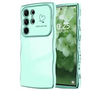 LCHULLE for Samsung Galaxy S23 Ultra Case,Cute Wave Frame Curly Shape Love Heart Phone Case for Women Girls,Luxury Plating Shockproof Protection Cover for Samsung S23 Ultra,Light Green