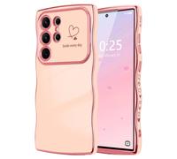 LCHULLE for Samsung Galaxy S24 Ultra Case,Cute Wave Frame Curly Shape Love Heart Phone Case for Women Girls,Luxury Plating Shockproof Protection Cover for Samsung S24 Ultra,Pink