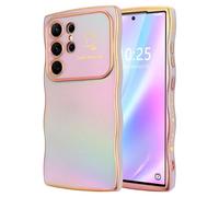LCHULLE for Samsung Galaxy S24 Ultra Case,Cute Wave Frame Curly Shape Love Heart Phone Case for Women Girls,Luxury Plating Shockproof Protection Cover for Samsung S24 Ultra,Colourful Light Purple