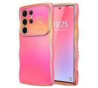 LCHULLE for Samsung Galaxy S24 Ultra Case,Cute Wave Frame Curly Shape Love Heart Phone Case for Women Girls,Luxury Plating Shockproof Protection Cover for Samsung S24 Ultra,Colourful Hot Pink