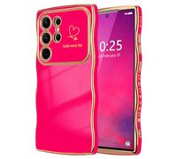 LCHULLE for Samsung Galaxy S25 Ultra Case,Cute Wave Frame Curly Shape Love Heart Phone Case for Women Girls,Luxury Plating Shockproof Protection Cover for Samsung S25 Ultra,Hot Pink