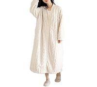 LCHYG Women's Nightgown Open Front Thicken Flannel Homewear Button Up Long Kimono Robe,Apricot,M