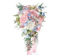 LCiclly Large Pink Rose Bouquets for Bride Spring Summer Wedding Creamy Blue Blush Pink White Cascading Bridal Bouquet Artificial Silk Flower Boho Rustic Ceremony Anniversary Decor Toss Bouquet