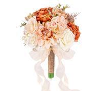 LCiclly Wedding Bouquets for Bride Bridesmaid,Terracotta Burnt Orange Bouquet Artificial Fake Silk Roses Flowers Bridal Bouquet for Wedding Fall Boho Rustic Church Decoration Toss Bouquet (8.6in(M))