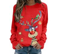lciwsqrtek Christmas Jumpers for Women Ladies Sweaters UK Tshirts Funny Printed Jumper Ugly Sweater Long Sleeve Pullover Winter Jumper Outwear Shirt Plus Size Crew Neck Fashion Tops Women's Blouse