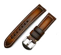 LCJQ Watch Straps 20mm 22mm 24mm 26mm Handmade Brown Black Blue Vintage Genuine Leather Watch Band Strap Replacement Strap (Color : Black orange edge)