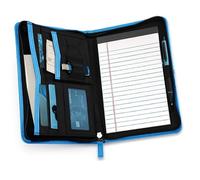 Lcjtop Junior Business Padfolio - A5 PU Leather Portfolio Binder & Zippered Binder Folder with 5 x 8 Writing Pad and Interior Storage Pocket Executive Business Organizer for Women,Blue