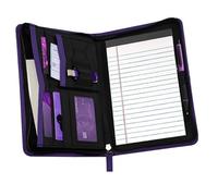 Lcjtop Junior Business Padfolio - A5 PU Leather Portfolio Binder & Zippered Binder Folder with 5 x 8 Writing Pad and Interior Storage Pocket Executive Business Organizer for Men Women,Dark Purple