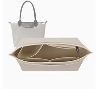Lckaey tote bag organizer insert for Longchamp le pliage large tote insert felt purse zipper bag organizer beige, L/16.5 * 6.7 * 9.8in