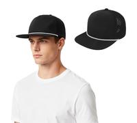 LCKEBT Unisex Flat Brim Baseball Cap, Lightweight Quick-Dry Sports Hat with Breathable Eyelets & Sweatband, Adjustable Snapback Mesh Trucker Hat Sun Protection Cap for Running Cycling Golf Black