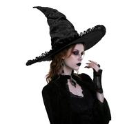 lckellong Black Wicked Witch Hat Lace Witches Hats Velvet Ruched Witch Hat Halloween Costume