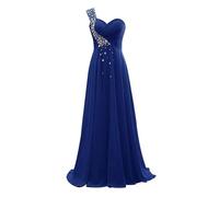 LCKKJHG A Line Chiffon One Shoulder Bridesmaid Dresses Crystals Beading Pleat Elegant Wedding Party Formal Prom Evening Corset Back(Royal Blue,12)